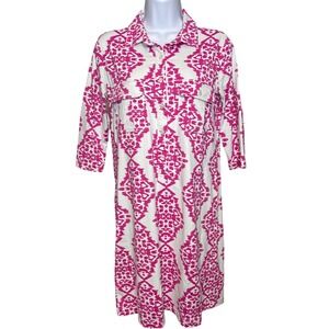 Persifor Women Pink Ikat Print Button Front Shirt Dress Size S Coastal Nantucket